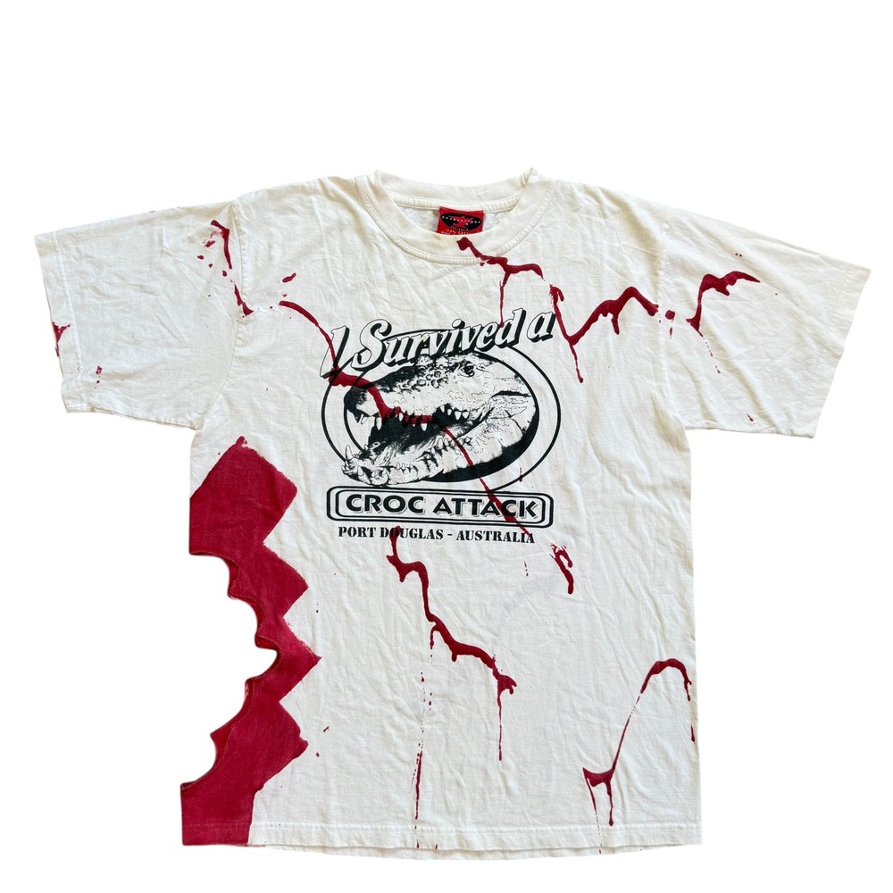 Shark Attack Australia I Survived a Croc Attack T-Shirt Port Douglas White L